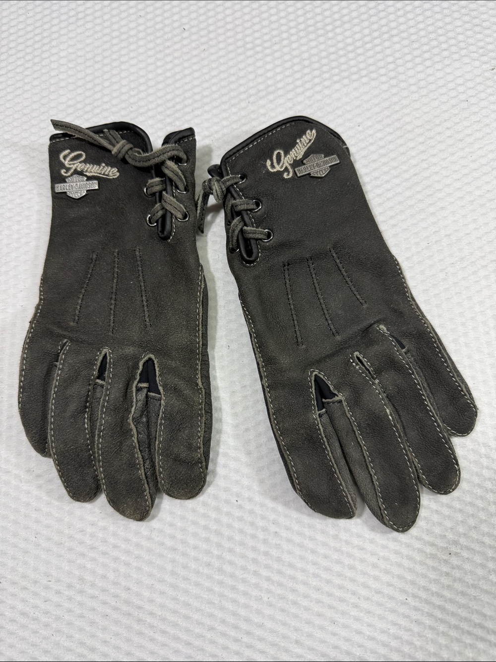 Harley-Davidson Black Lace-Up Leather Riding Gloves size S
